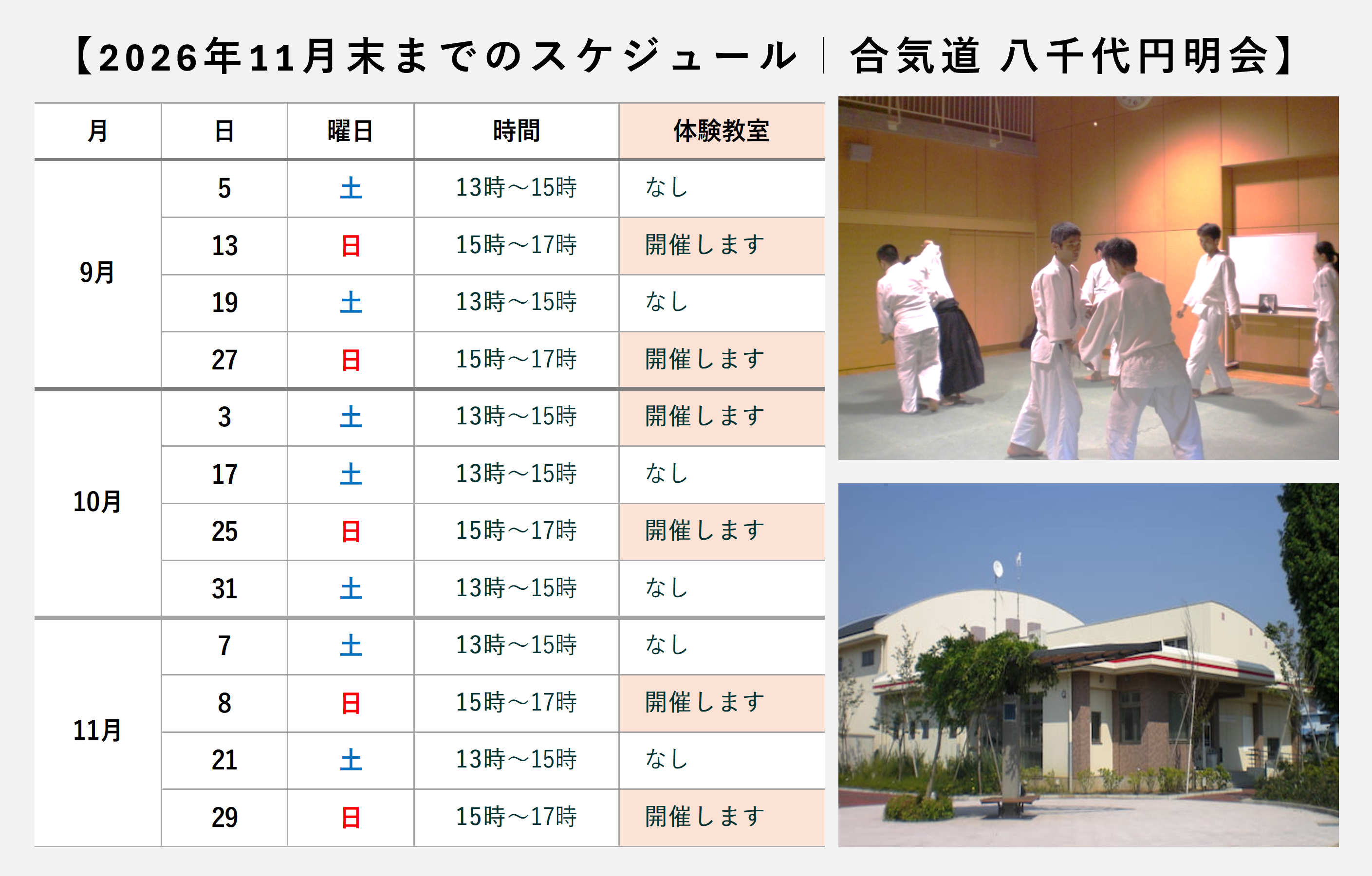 スケジュール(2026年11月まで)