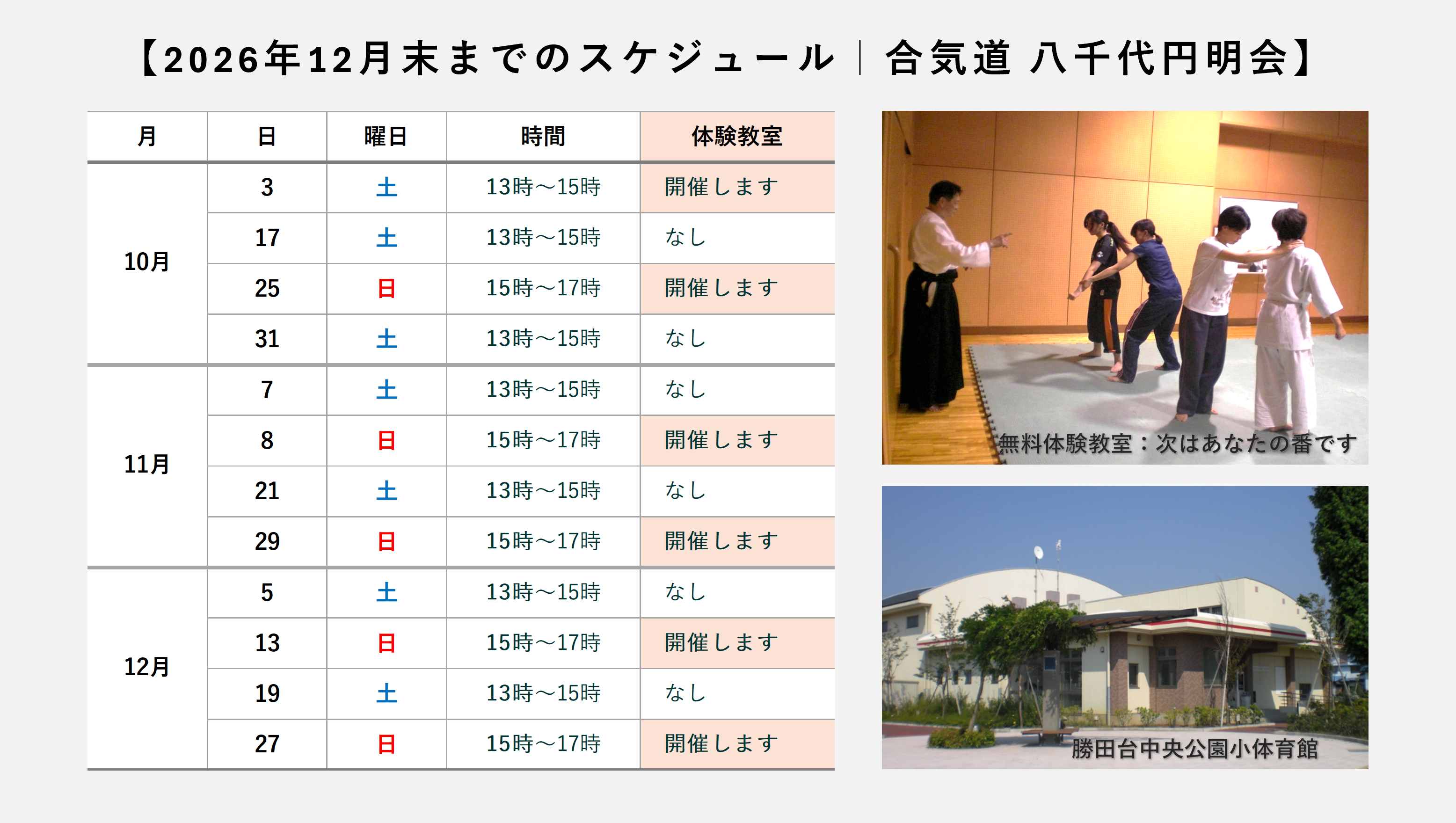 スケジュール(2026年12月まで)
